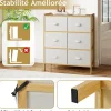 Commode Chambre en Tissu à 3 Niveaux, 66 x 35 x 78,5CM, Commode avec 6 Tiroirs Pliables, avec Dessus en Bambou à Lattes