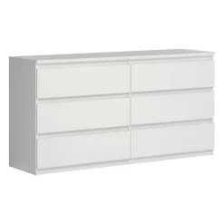 Commode CHELSEA 6 Tiroirs - Couleur blanc mat - L 154 x P 42,2 x H 79,9 cm