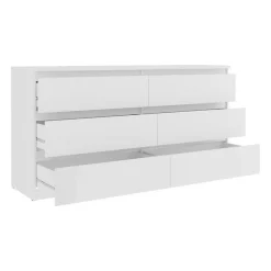 Commode CHELSEA 6 Tiroirs - Couleur blanc mat - L 154 x P 42,2 x H 79,9 cm