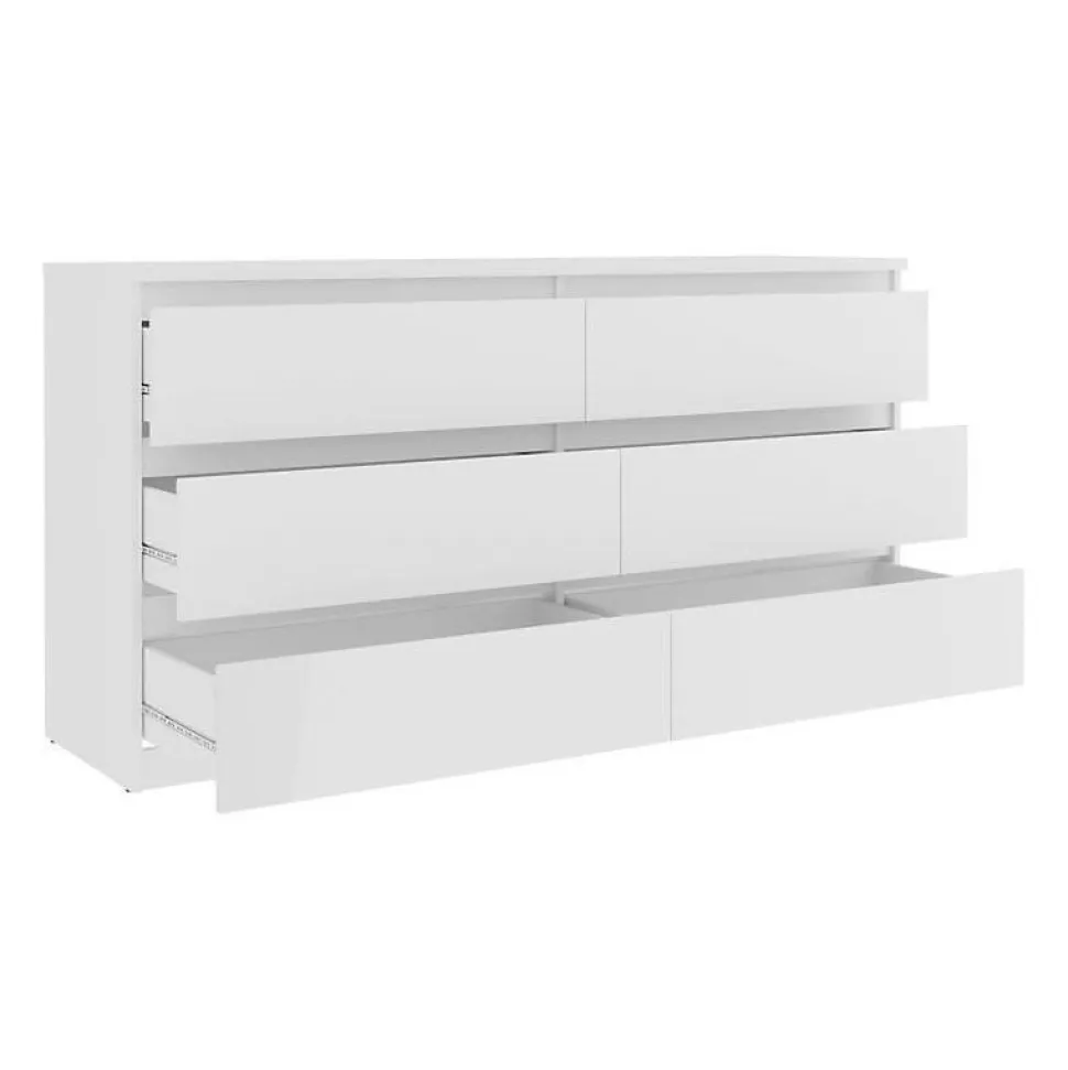 Commode CHELSEA 6 Tiroirs - Couleur blanc mat - L 154 x P 42,2 x H 79,9 cm