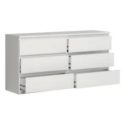 Commode CHELSEA 6 Tiroirs - Couleur blanc mat - L 154 x P 42,2 x H 79,9 cm