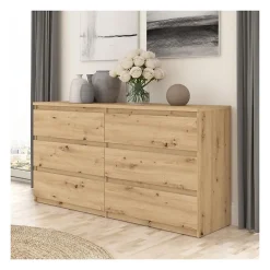 Commode CHELSEA 6 tiroirs -154 cm - Décor chene artisan