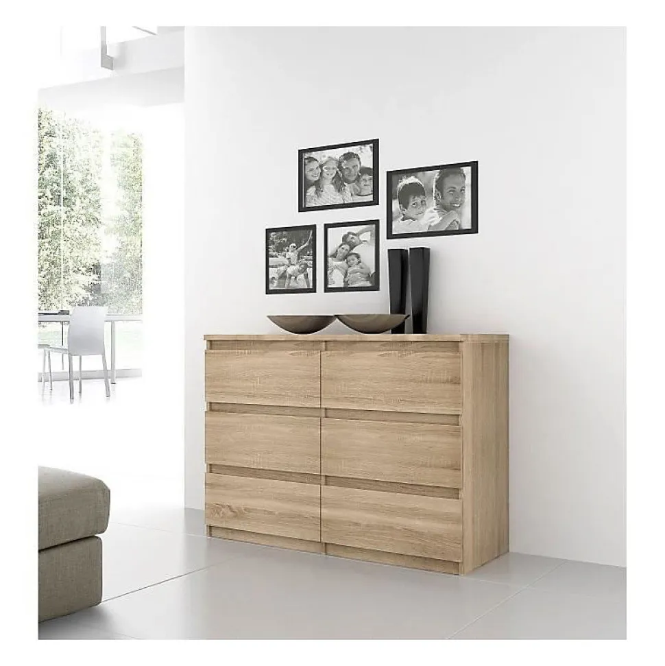 Commode CHELSEA 6 Tiroirs - Couleur chene - L 154 x P 42,2 x H 79,9 cm