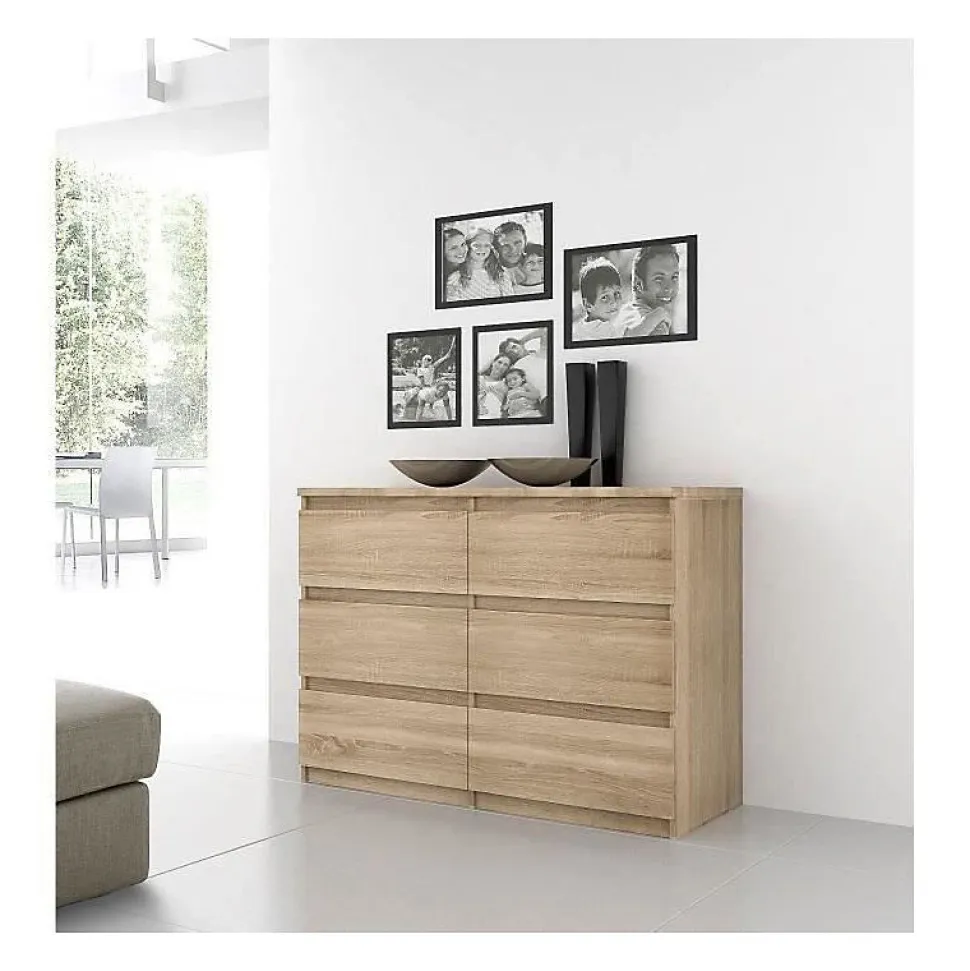 Commode CHELSEA 6 Tiroirs - Couleur chene - L 154 x P 42,2 x H 79,9 cm