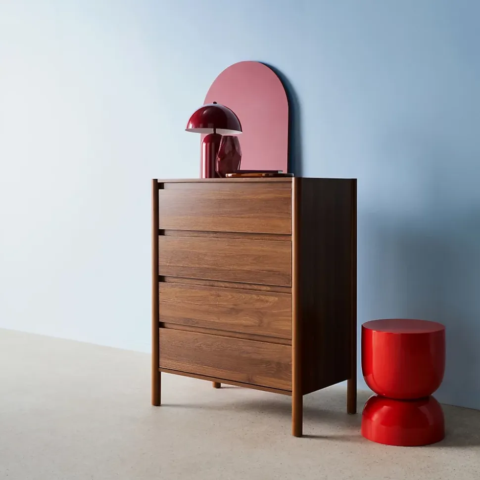 Commode décor bois 4 tiroirs noyer 80cm - 80 x 40 x 98 cm - Harmony