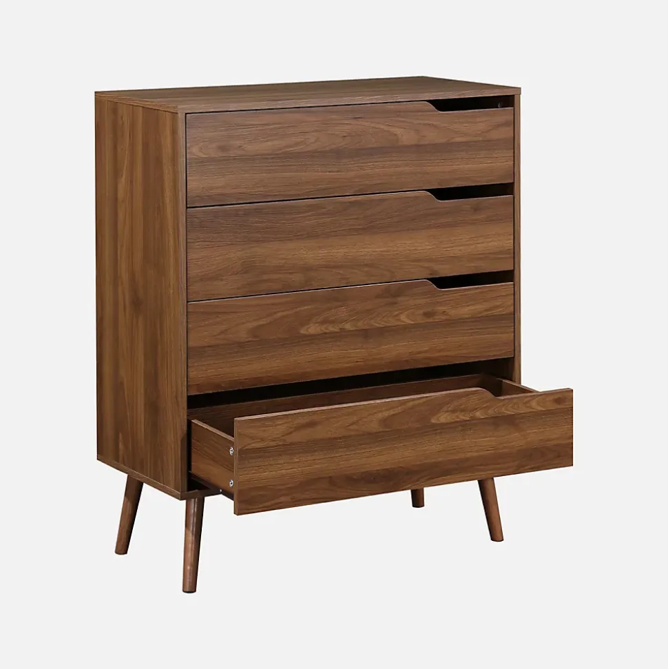 Commode décor bois de noyer. 4 tiroirs. pieds en pin massif