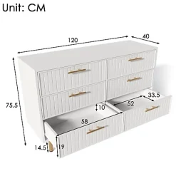 Commode décorée de rayures verticales - 6 tiroirs - Blanc