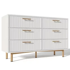 Commode décorée de rayures verticales - 6 tiroirs - Blanc