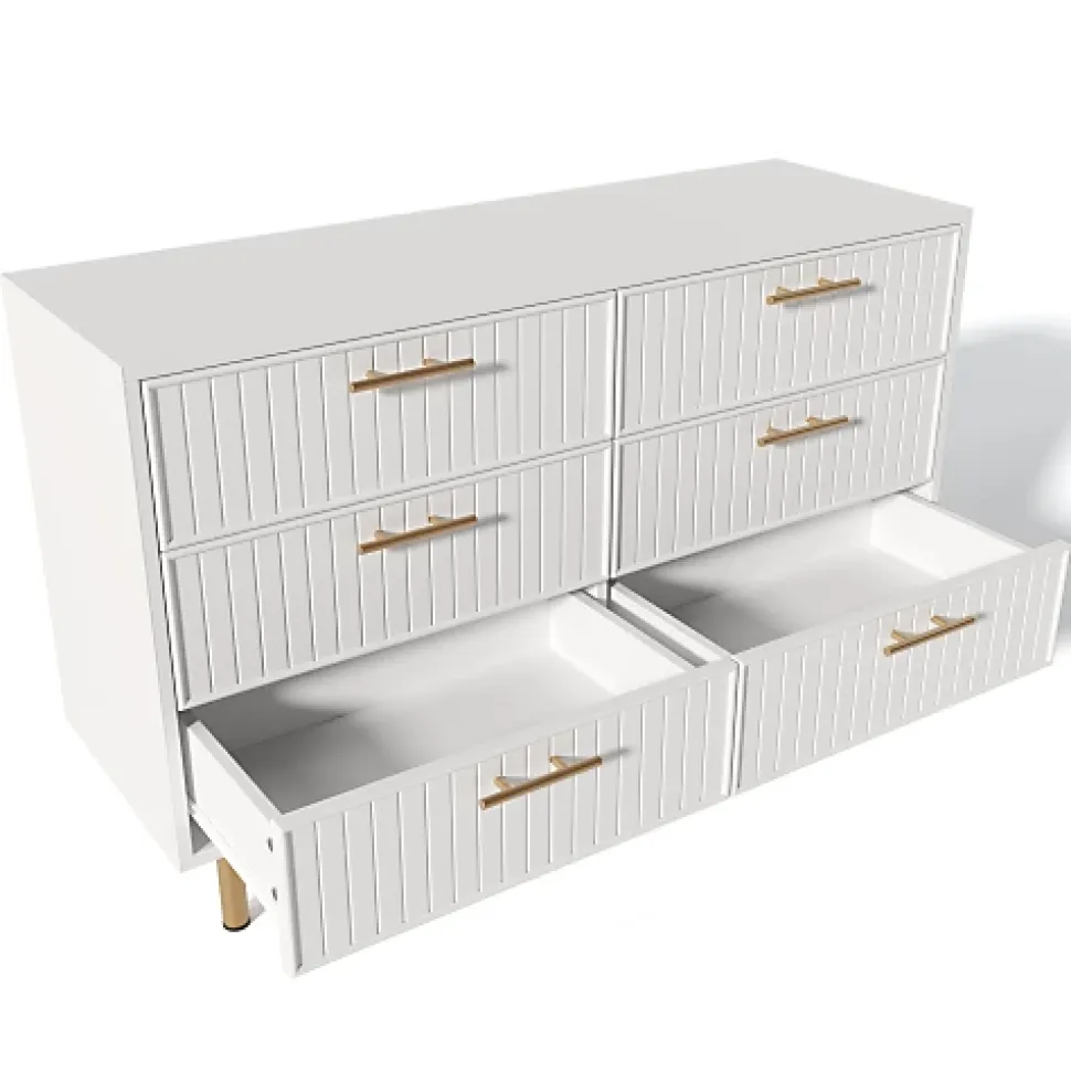 Commode décorée de rayures verticales - 6 tiroirs - Blanc