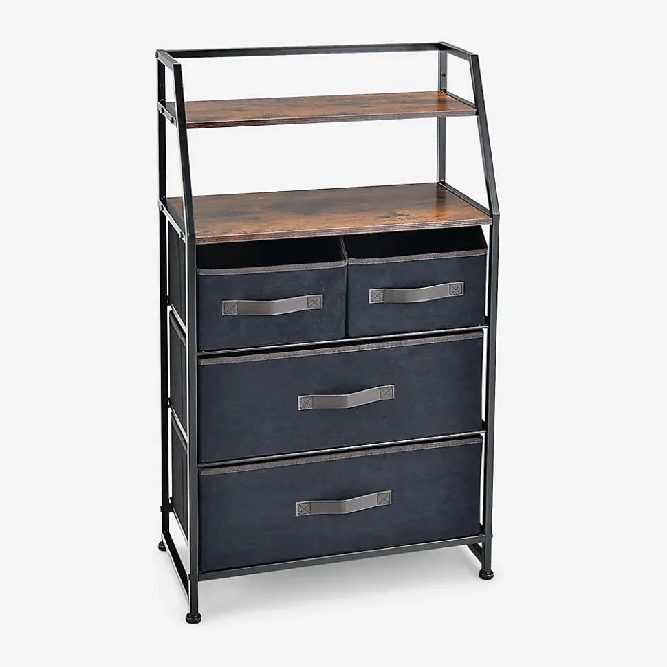 Commode de Rangement à 4 Tiroirs Tour de Rangement en Tissu avec 2 Étagères Ouvertes Cadre Métallique Robuste