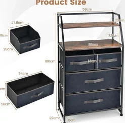 Commode de Rangement à 4 Tiroirs Tour de Rangement en Tissu avec 2 Étagères Ouvertes Cadre Métallique Robuste