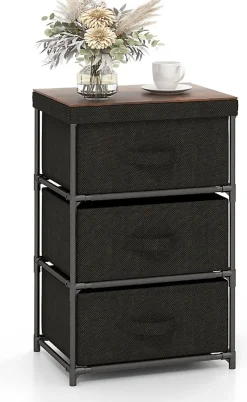 Commode de Rangement 3 Tiroirs Meuble de Rangement avec Tiroirs en Tissu Cadre Métallique Robuste avec Tiroirs Amovibles