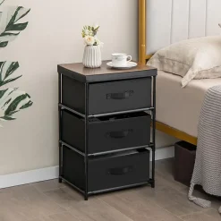 Commode de Rangement 3 Tiroirs Meuble de Rangement avec Tiroirs en Tissu Cadre Métallique Robuste avec Tiroirs Amovibles