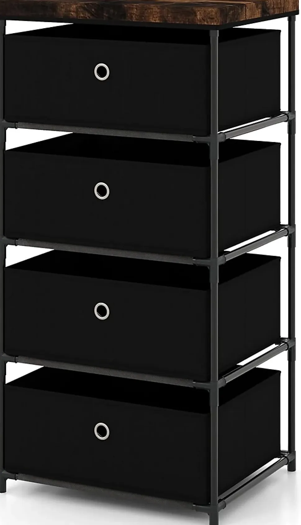 Commode de Rangement 4 Tiroirs Meuble de Rangement avec Tiroirs en Tissu Cadre Métallique Robuste Tiroirs Amovibles Noir
