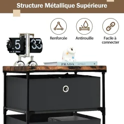 Commode de Rangement 4 Tiroirs Meuble de Rangement avec Tiroirs en Tissu Cadre Métallique Robuste Tiroirs Amovibles Noir