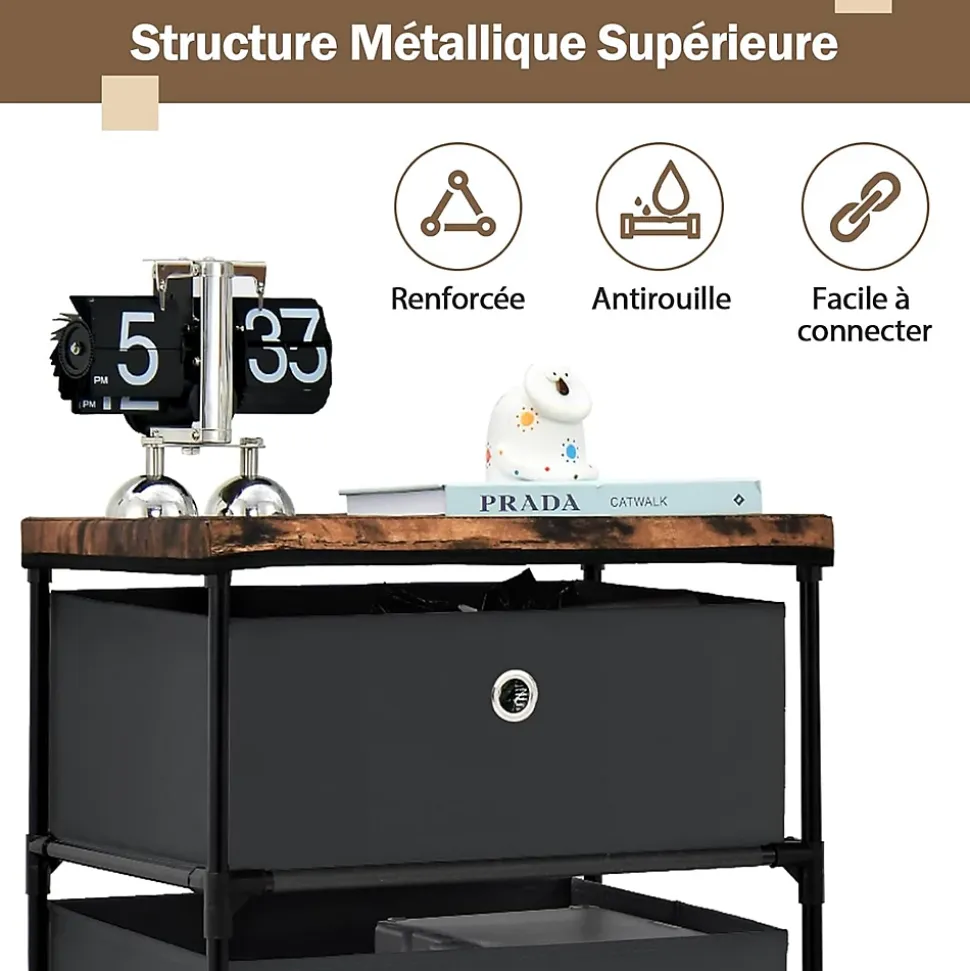 Commode de Rangement 4 Tiroirs Meuble de Rangement avec Tiroirs en Tissu Cadre Métallique Robuste Tiroirs Amovibles Noir