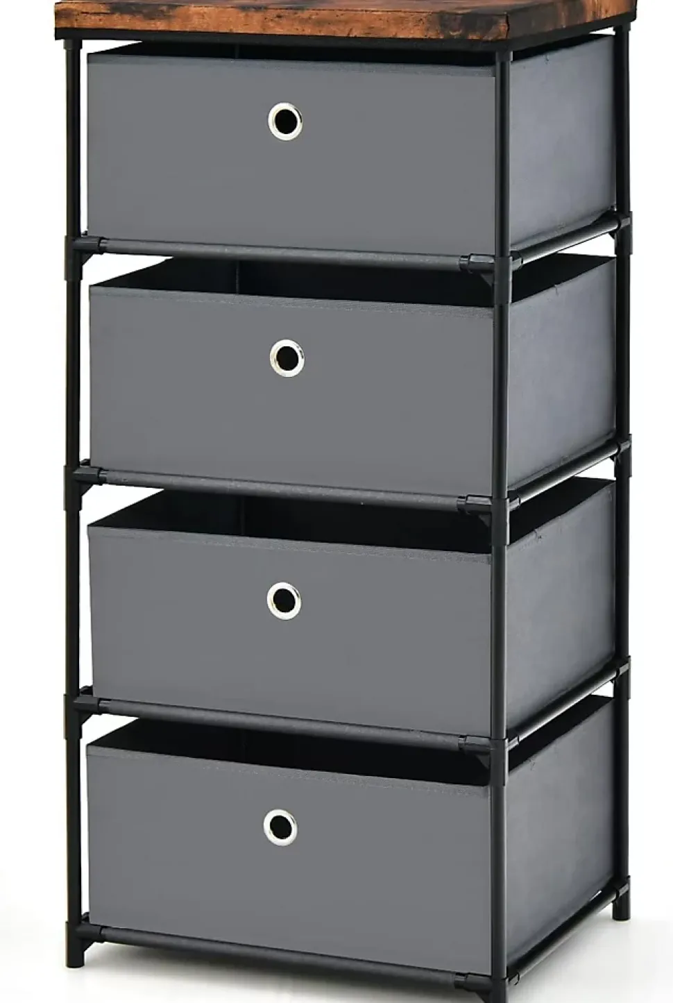 Commode de Rangement 4 Tiroirs Meuble de Rangement avec Tiroirs en Tissu Cadre Métallique Robuste