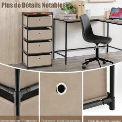 Commode de Rangement 4 Tiroirs Meuble de Rangement avec Tiroirs en Tissu Cadre Métallique Robuste
