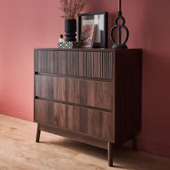 Commode de rangement décor bois de noyer. 3 tiroirs