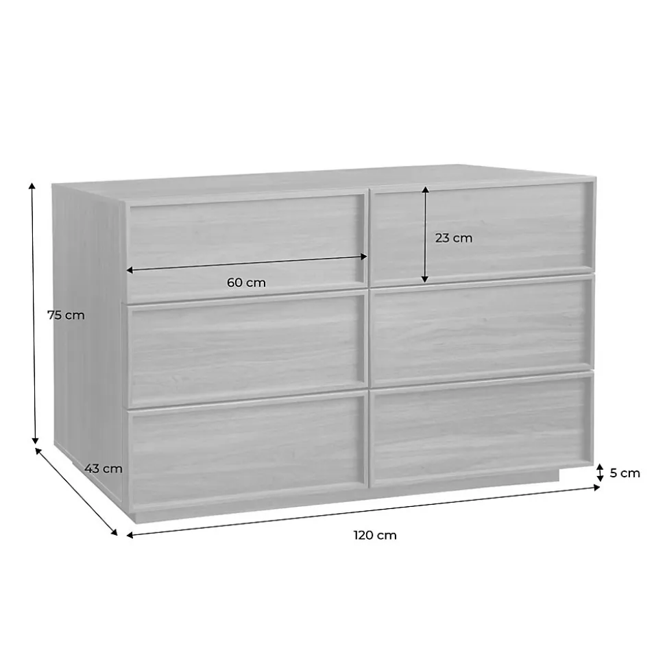Commode de rangement effet bois 6 tiroirs noyer L 120 x P 43 x H 75cm - Kuba