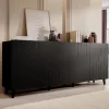 Commode De Rangement Meuble Universel Noir Mat 200x82x42cm Moda Sur Pieds Avec 4 Portes