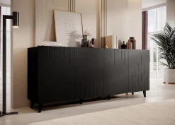 Commode De Rangement Meuble Universel Noir Mat 200x82x42cm Moda Sur Pieds Avec 4 Portes