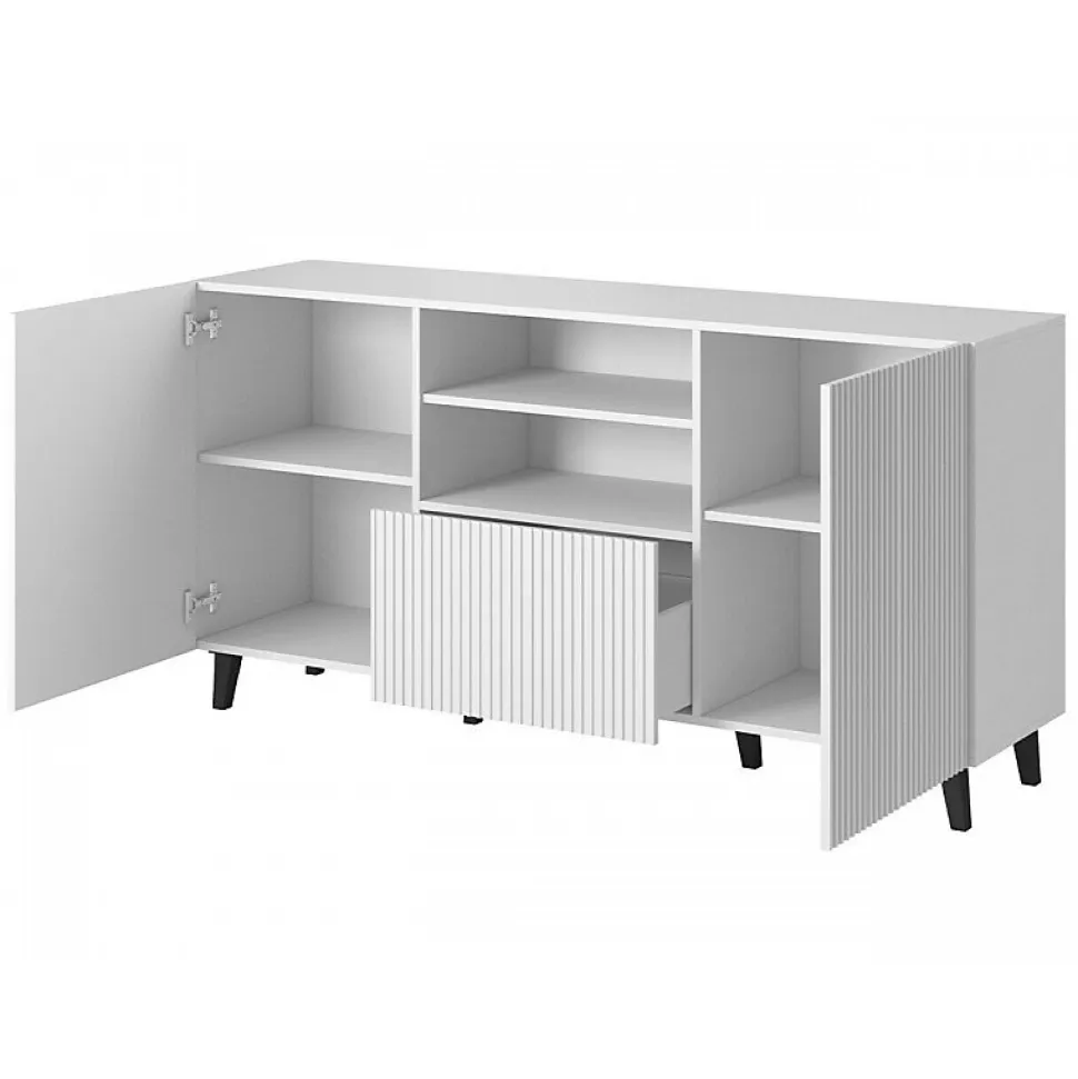 Commode De Rangement Meuble Universel Blanc 150x83x40 Cm Palace Élegant Sur Pieds