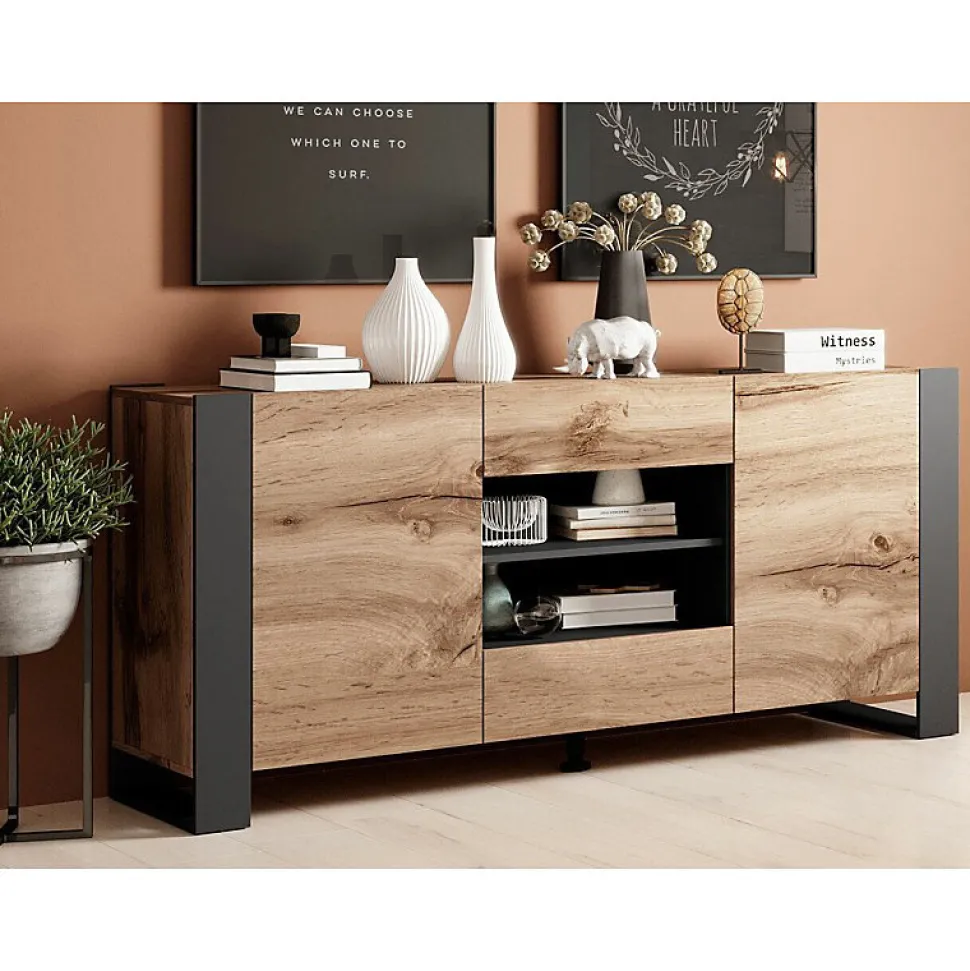 Commode De Rangement Meuble Universel Wotan 138x83x38cm Woody Élegant Sur Pieds