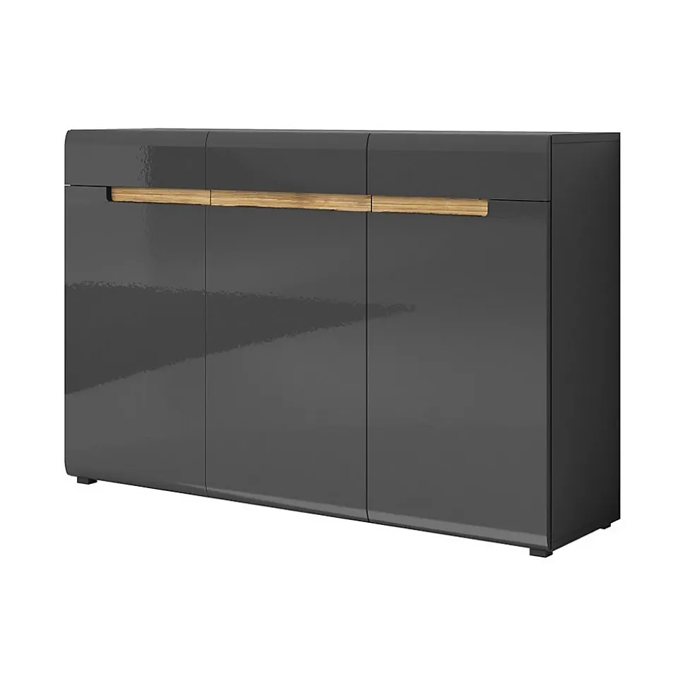 Commode design LUCIA, 3 portes et 3 tiroirs. Coloris gris brillant et chene