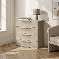 Commode effet chêne 4 tiroirs GoodHome Atomia H. 75 x L. 75 x P. 45 cm