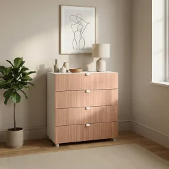 Commode effet chêne et blanc avec 4 tiroirs GoodHome Atomia H. 75 x L. 75 x P. 45 cm