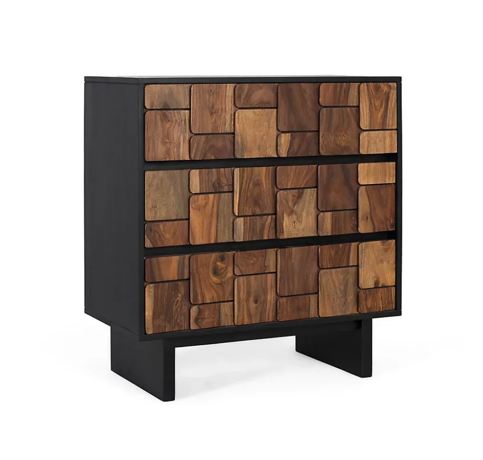 Commode en bois de manguier massif 3 tiroirs et structure en métal
