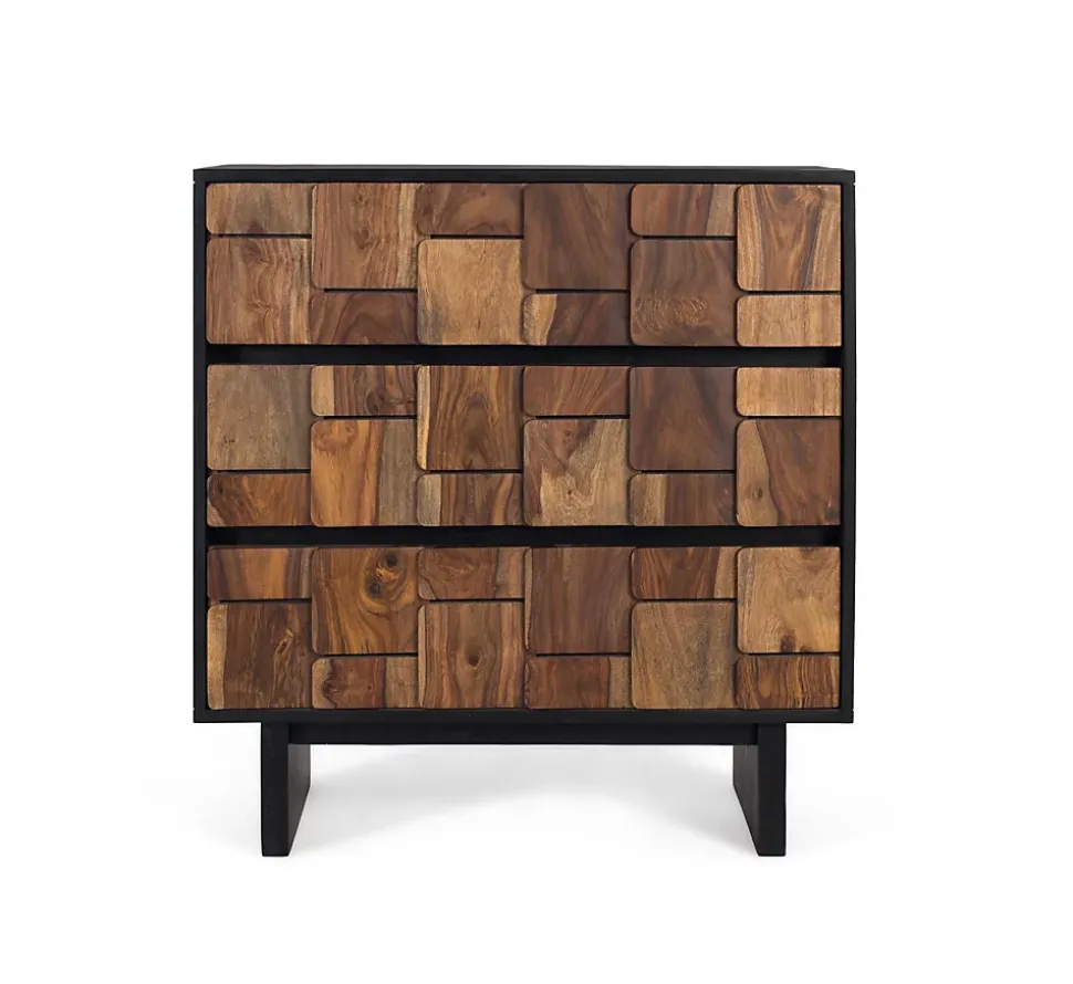 Commode en bois de manguier massif 3 tiroirs et structure en métal