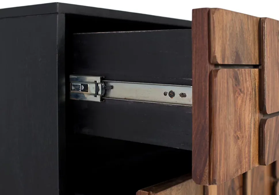 Commode en bois de manguier massif 3 tiroirs et structure en métal