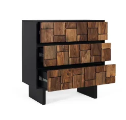 Commode en bois de manguier massif 3 tiroirs et structure en métal
