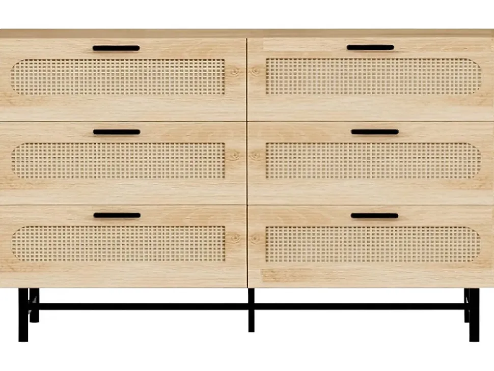Commode en bois et cannage "Harrison" 120 x 40 x 75 cm Beige