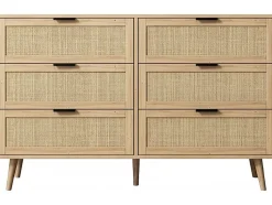 Commode en bois et cannage "Preston" 120 x 40 x 75 cm Beige