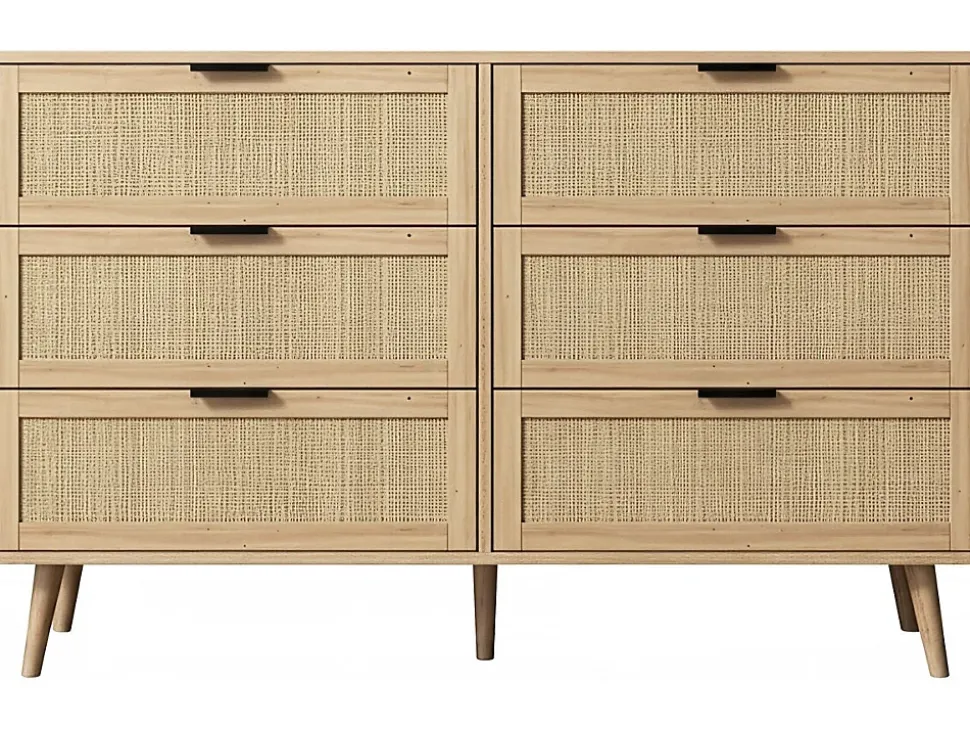 Commode en bois et cannage "Preston" 120 x 40 x 75 cm Beige