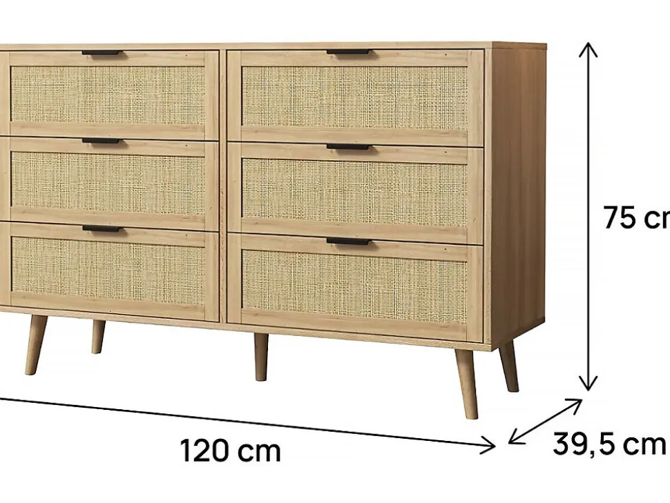 Commode en bois et cannage "Preston" 120 x 40 x 75 cm Beige