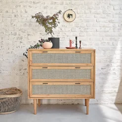 Commode en mindi massifet cannage 100 cm