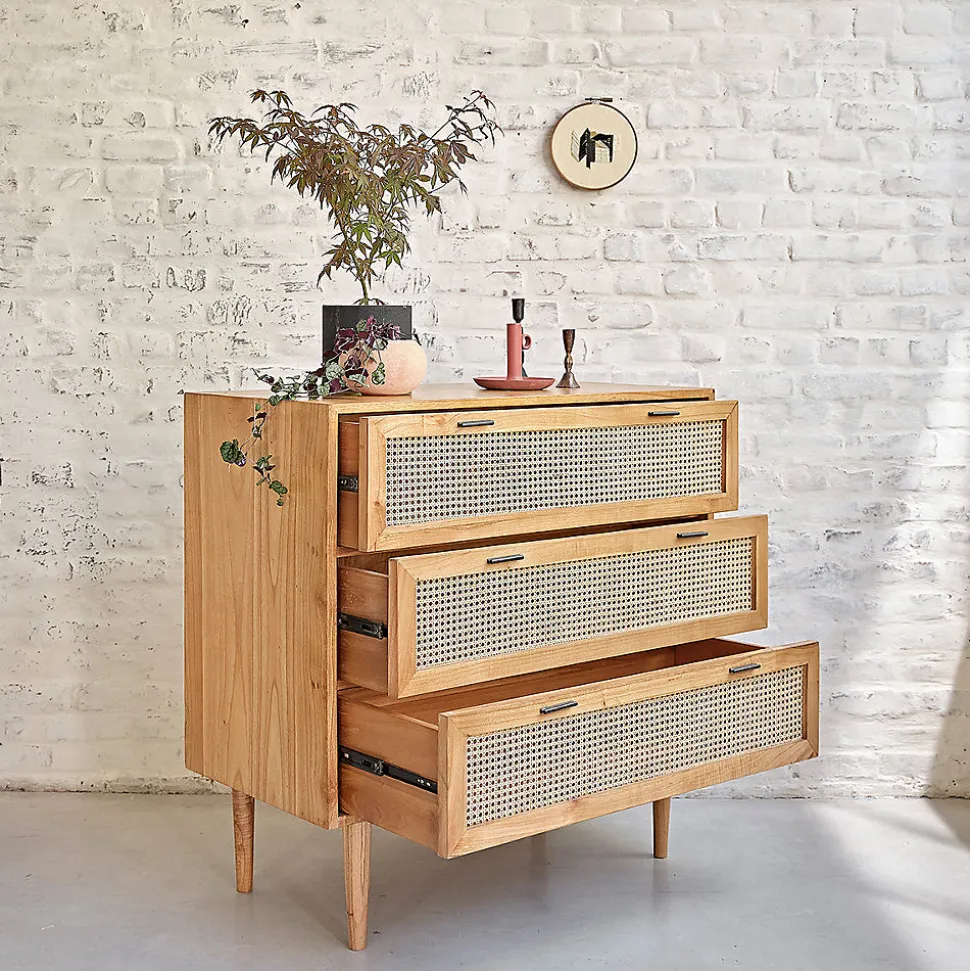 Commode en mindi massifet cannage 100 cm