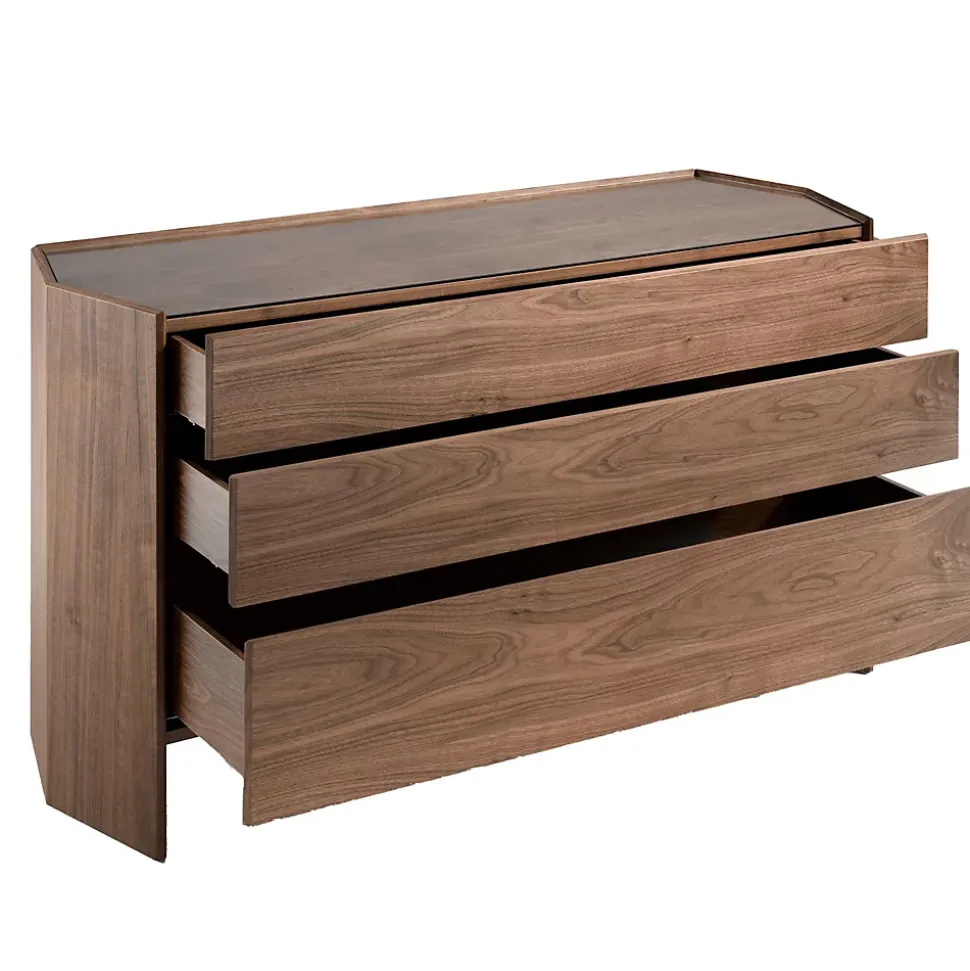 Commode en Noyer avec Plateau en Verre Trempé - Élégance et Rangement Pratique