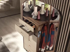 Commode en similicuir, noyer et acier poli avec miroir