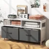 Commode en Tissu à 2 5 Tiroirs Amovibles Commode de Rangement avec 2 Compartiments Ouverts Cadre en Bois Robuste