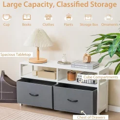 Commode en Tissu à 2 5 Tiroirs Amovibles Commode de Rangement avec 2 Compartiments Ouverts Cadre en Bois Robuste