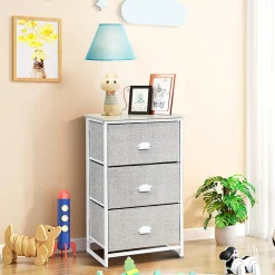 Commode en Tissu avec 3 Tiroirs Armoire de Rangement avec Tiroirs Pliables Cadre en Métal Robuste