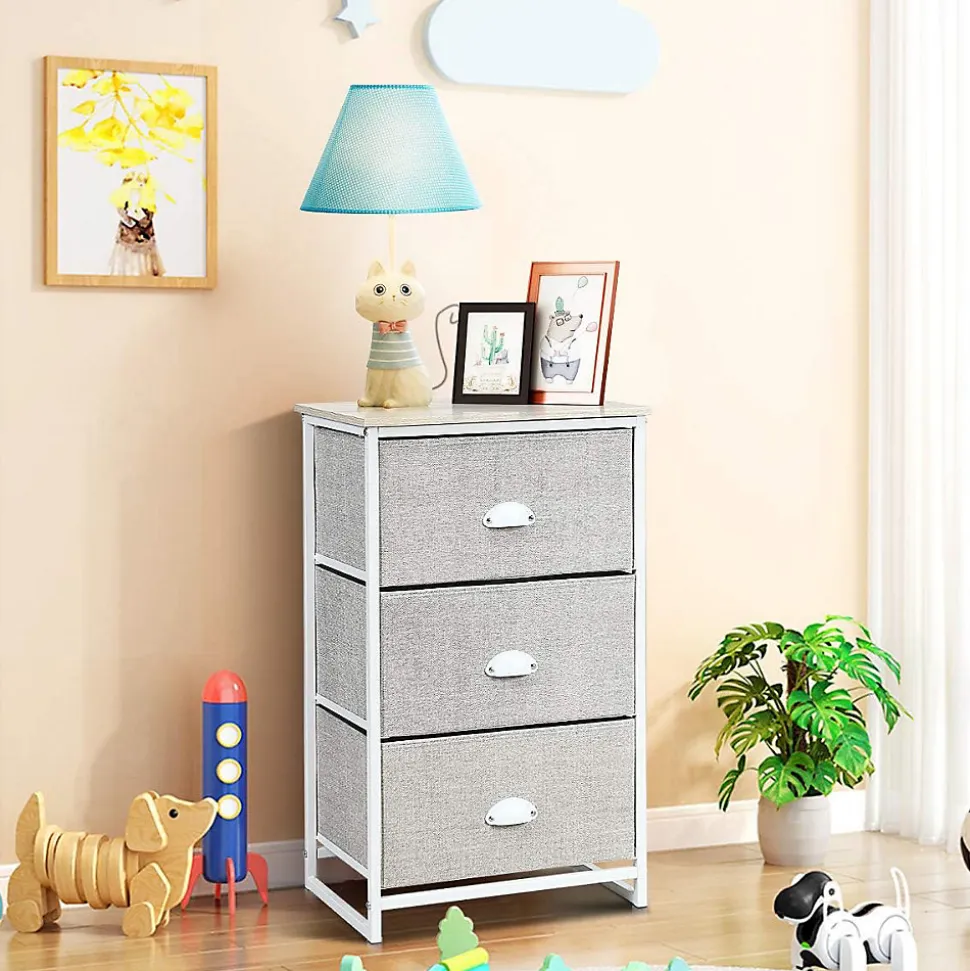 Commode en Tissu avec 3 Tiroirs Armoire de Rangement avec Tiroirs Pliables Cadre en Métal Robuste