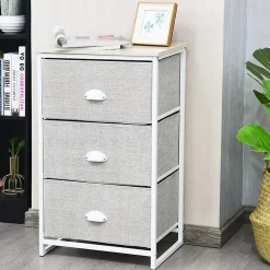 Commode en Tissu avec 3 Tiroirs Armoire de Rangement avec Tiroirs Pliables Cadre en Métal Robuste