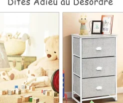 Commode en Tissu avec 3 Tiroirs Armoire de Rangement avec Tiroirs Pliables Cadre en Métal Robuste