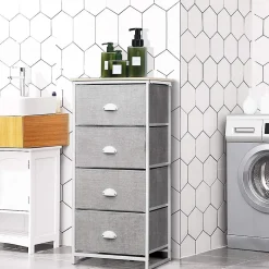 Commode en Tissu avec 4 Tiroirs Armoire de Rangement avec Tiroirs Pliables Cadre en Métal Robuste